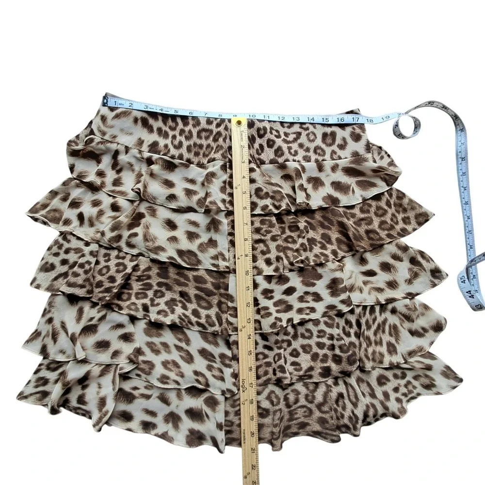 Talbots Leopard Print Tiered Ruffle Mini Skirt Brown Tan Petites 14P Zipper Back